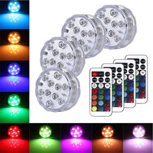 Load image into Gallery viewer, Submersible LED Lights, Underwater Waterproof Battery Operated Remote Control Wireless Multi Color 10 LED RGB Tub Swimming Pool