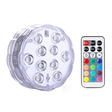 Load image into Gallery viewer, Submersible LED Lights, Underwater Waterproof Battery Operated Remote Control Wireless Multi Color 10 LED RGB Tub Swimming Pool