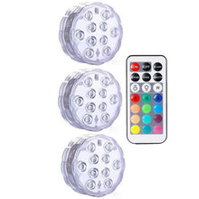 Load image into Gallery viewer, Submersible LED Lights, Underwater Waterproof Battery Operated Remote Control Wireless Multi Color 10 LED RGB Tub Swimming Pool