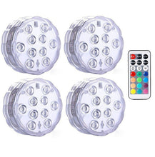 Load image into Gallery viewer, Submersible LED Lights, Underwater Waterproof Battery Operated Remote Control Wireless Multi Color 10 LED RGB Tub Swimming Pool