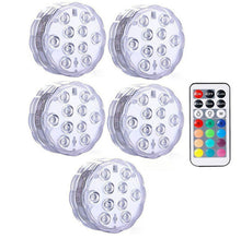Load image into Gallery viewer, Submersible LED Lights, Underwater Waterproof Battery Operated Remote Control Wireless Multi Color 10 LED RGB Tub Swimming Pool