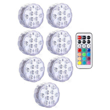 Load image into Gallery viewer, Submersible LED Lights, Underwater Waterproof Battery Operated Remote Control Wireless Multi Color 10 LED RGB Tub Swimming Pool