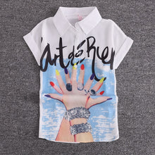 Load image into Gallery viewer, 2020 summer 2 pieces suits girl print chiffon blouse shirt women tops + shorts set Women two piece set tracksuit With Belt