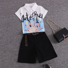 Load image into Gallery viewer, 2020 summer 2 pieces suits girl print chiffon blouse shirt women tops + shorts set Women two piece set tracksuit With Belt