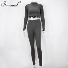 Load image into Gallery viewer, Simenual Basic Solid Skinny Women Two Piece Set Casual Fashion Workout Active Wear Bodycon Outfits Long Sleeve Top And Pants Set