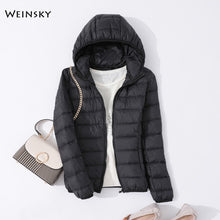 Load image into Gallery viewer, Spring Autumn Women Ultralight Thin Down Jacket White Duck Down Hooded Jackets Warm Winter Coat Parka Female Portable Outwear