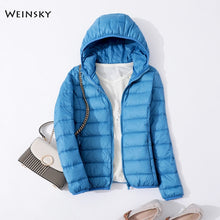 Load image into Gallery viewer, Spring Autumn Women Ultralight Thin Down Jacket White Duck Down Hooded Jackets Warm Winter Coat Parka Female Portable Outwear