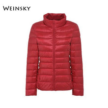 Load image into Gallery viewer, Spring Autumn Women Ultralight Thin Down Jacket White Duck Down Hooded Jackets Warm Winter Coat Parka Female Portable Outwear