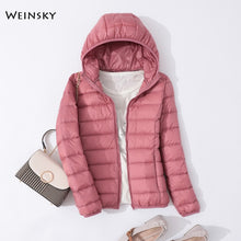 Load image into Gallery viewer, Spring Autumn Women Ultralight Thin Down Jacket White Duck Down Hooded Jackets Warm Winter Coat Parka Female Portable Outwear