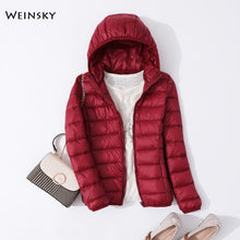 Load image into Gallery viewer, Spring Autumn Women Ultralight Thin Down Jacket White Duck Down Hooded Jackets Warm Winter Coat Parka Female Portable Outwear