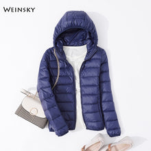 Load image into Gallery viewer, Spring Autumn Women Ultralight Thin Down Jacket White Duck Down Hooded Jackets Warm Winter Coat Parka Female Portable Outwear