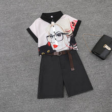 Load image into Gallery viewer, 2020 summer 2 pieces suits girl print chiffon blouse shirt women tops + shorts set Women two piece set tracksuit With Belt