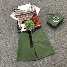Load image into Gallery viewer, 2020 summer 2 pieces suits girl print chiffon blouse shirt women tops + shorts set Women two piece set tracksuit With Belt