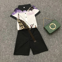 Load image into Gallery viewer, 2020 summer 2 pieces suits girl print chiffon blouse shirt women tops + shorts set Women two piece set tracksuit With Belt