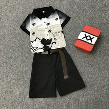Load image into Gallery viewer, 2020 summer 2 pieces suits girl print chiffon blouse shirt women tops + shorts set Women two piece set tracksuit With Belt