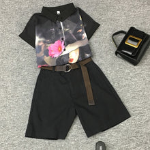 Load image into Gallery viewer, 2020 summer 2 pieces suits girl print chiffon blouse shirt women tops + shorts set Women two piece set tracksuit With Belt