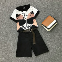 Load image into Gallery viewer, 2020 summer 2 pieces suits girl print chiffon blouse shirt women tops + shorts set Women two piece set tracksuit With Belt