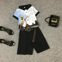 Load image into Gallery viewer, 2020 summer 2 pieces suits girl print chiffon blouse shirt women tops + shorts set Women two piece set tracksuit With Belt