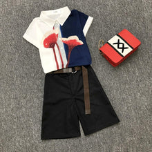 Load image into Gallery viewer, 2020 summer 2 pieces suits girl print chiffon blouse shirt women tops + shorts set Women two piece set tracksuit With Belt
