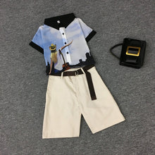 Load image into Gallery viewer, 2020 summer 2 pieces suits girl print chiffon blouse shirt women tops + shorts set Women two piece set tracksuit With Belt