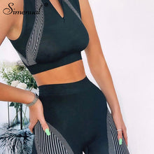 Load image into Gallery viewer, Simenual Casual Sporty Active Wear Matching Set Women Sleeveless Workout Zipper 2 Piece Outfits Tank Top And Biker Shorts Sets
