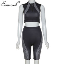 Load image into Gallery viewer, Simenual Casual Sporty Active Wear Matching Set Women Sleeveless Workout Zipper 2 Piece Outfits Tank Top And Biker Shorts Sets