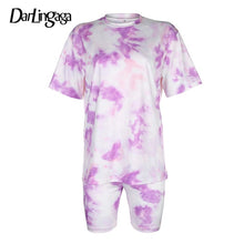 Load image into Gallery viewer, Darlingaga Casual Tie Dye Two Piece Set Women Tracksuit Fashion Summer Top and Biker Shorts Matching Sets Outfits Sportswear New