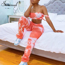 Load image into Gallery viewer, Simenual Slip Strap Tie Dye Bodycon Women Matching Sets Sexy Club Fashion Skinny 2 Piece Outfits Crop Top And Stacked Pants Set