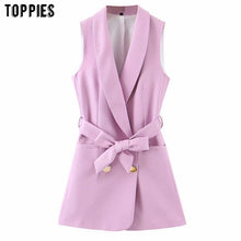 Load image into Gallery viewer, toppies violet long blazer summer sleeveless suit jacket ladies thin blazer women outwear double breasted