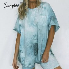 Load image into Gallery viewer, Simplee Casual outfits women's two piece suits Tie dye printing backsuits T-shirt suit Sports style bicycles shorts set 2020 NEW