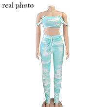 Load image into Gallery viewer, Simenual Slip Strap Tie Dye Bodycon Women Matching Sets Sexy Club Fashion Skinny 2 Piece Outfits Crop Top And Stacked Pants Set