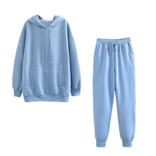 Load image into Gallery viewer, Tangada 2020 Autumn Winter Women thick fleece 100% cotton suit 2 pieces sets hoodies sweatshirt and pants suits 6L17