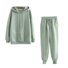 Load image into Gallery viewer, Tangada 2020 Autumn Winter Women thick fleece 100% cotton suit 2 pieces sets hoodies sweatshirt and pants suits 6L17