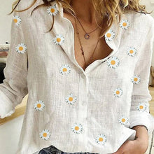 Load image into Gallery viewer, Women Daisies Print Shirts White Long Sleeve Button V-Neck Loose Female Tops 2020 Summer Casual Ladies Shirt Oversized 5XL