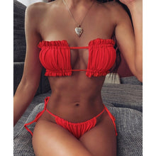 Load image into Gallery viewer, Sexy Bikini 2020 Pleated Bandeau Swimsuit Female Swimwear Women Mini Thong Bikini Set Bather Swimming Beachwear for Bathing Suit