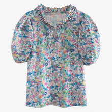 Load image into Gallery viewer, DEAT 2020 stand collar ruffles half length lantern sleeves flower printed top and wide waist A-line skirt two pieces 7A078