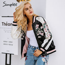 Load image into Gallery viewer, Simplee Reversible embroidery satin jacket coat sukajan Autumn winter 2017 flower basic jackets women Casual baseball jackets