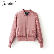 Load image into Gallery viewer, Simplee Winter parkas casual baseball jacket Women long sleeve stand collar jacket coat Autumn streetwear army green jacket tops