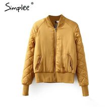 Load image into Gallery viewer, Simplee Winter parkas casual baseball jacket Women long sleeve stand collar jacket coat Autumn streetwear army green jacket tops