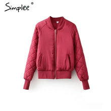 Load image into Gallery viewer, Simplee Winter parkas casual baseball jacket Women long sleeve stand collar jacket coat Autumn streetwear army green jacket tops