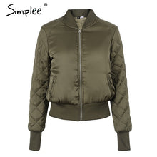 Load image into Gallery viewer, Simplee Winter parkas casual baseball jacket Women long sleeve stand collar jacket coat Autumn streetwear army green jacket tops