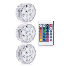 Load image into Gallery viewer, 10 Led Remote Controlled RGB Submersible Light Battery Operated Underwater Night Lamp Outdoor Vase Bowl Garden Party Decoration