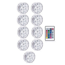 Load image into Gallery viewer, 10 Led Remote Controlled RGB Submersible Light Battery Operated Underwater Night Lamp Outdoor Vase Bowl Garden Party Decoration
