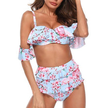 Load image into Gallery viewer, 2019 Women Sexy Bikini Swimwear Ruffle Bikini Set High/Low Waist Padded Bra G-string Split Swimsuit Beachwear Bikinis Set