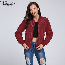 Load image into Gallery viewer, Celmia Women Winter Bomber Jacket Casual Coat 2019 Autumn Windbreaker Plus Size Stand Collar Baseball Jackets Slim Zipper Coats