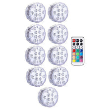 Load image into Gallery viewer, Submersible LED Lights, Underwater Waterproof Battery Operated Remote Control Wireless Multi Color 10 LED RGB  Tub Swimming Pool

