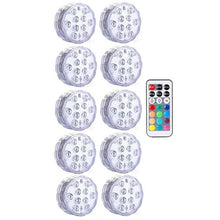 Load image into Gallery viewer, Submersible LED Lights, Underwater Waterproof Battery Operated Remote Control Wireless Multi Color 10 LED RGB  Tub Swimming Pool
