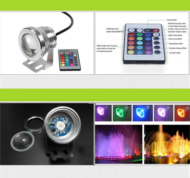 2018 new 16 Colors 10W RGB 12V LED Underwater Fountain Light for Ponds Swimming Pool Aquarium Tank LED Light Lamp Waterproof