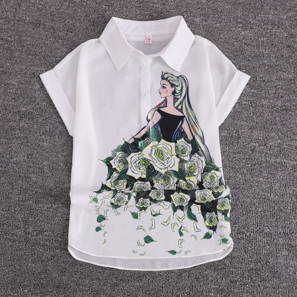 2020 summer 2 pieces suits girl print chiffon blouse shirt women tops + shorts set Women two piece set tracksuit With Belt