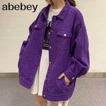 Load image into Gallery viewer, Streetwear Oversize Denim Jacket For Women Casual Candy Color Purple Bomber Jeans Coat BF Style Loose Outwear tops A9025
